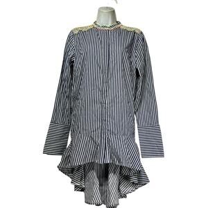 Rococo Sand Striped High Low Tunic Dress Beaded Trim Women’s Size L